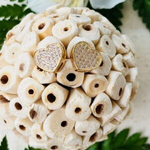 Gold heart-shaped pave stud earrings