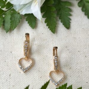 Pair of gold heart-shaped crystal hoop earrings