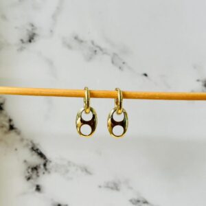 Gold hoop earrings with oval charms
