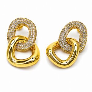 pavé details gold earrings