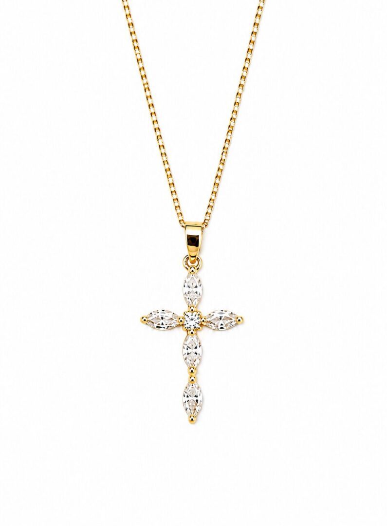 Marquise cross pendant necklace 18”